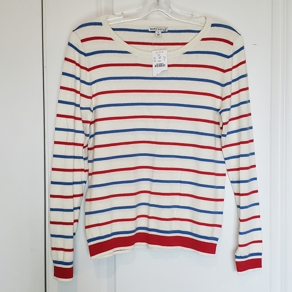 NWT J. Crew Mercantile Mixed Stripe Cotton Lightweight Sweater Red Blue S - Picture 1 of 7